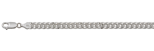 925 Sterling Silver Pave Flat Curb Chain Necklace 20” 5.2mm Made in Italy