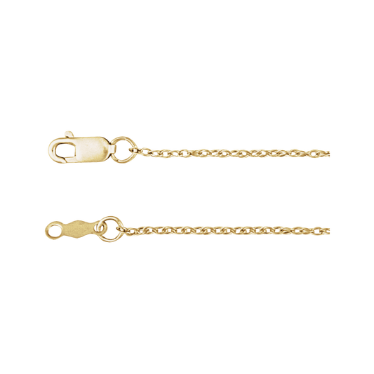 14K Solid Gold 24" 1mm Polished Diamond-Cut Rope Chain With Lobster Clasp