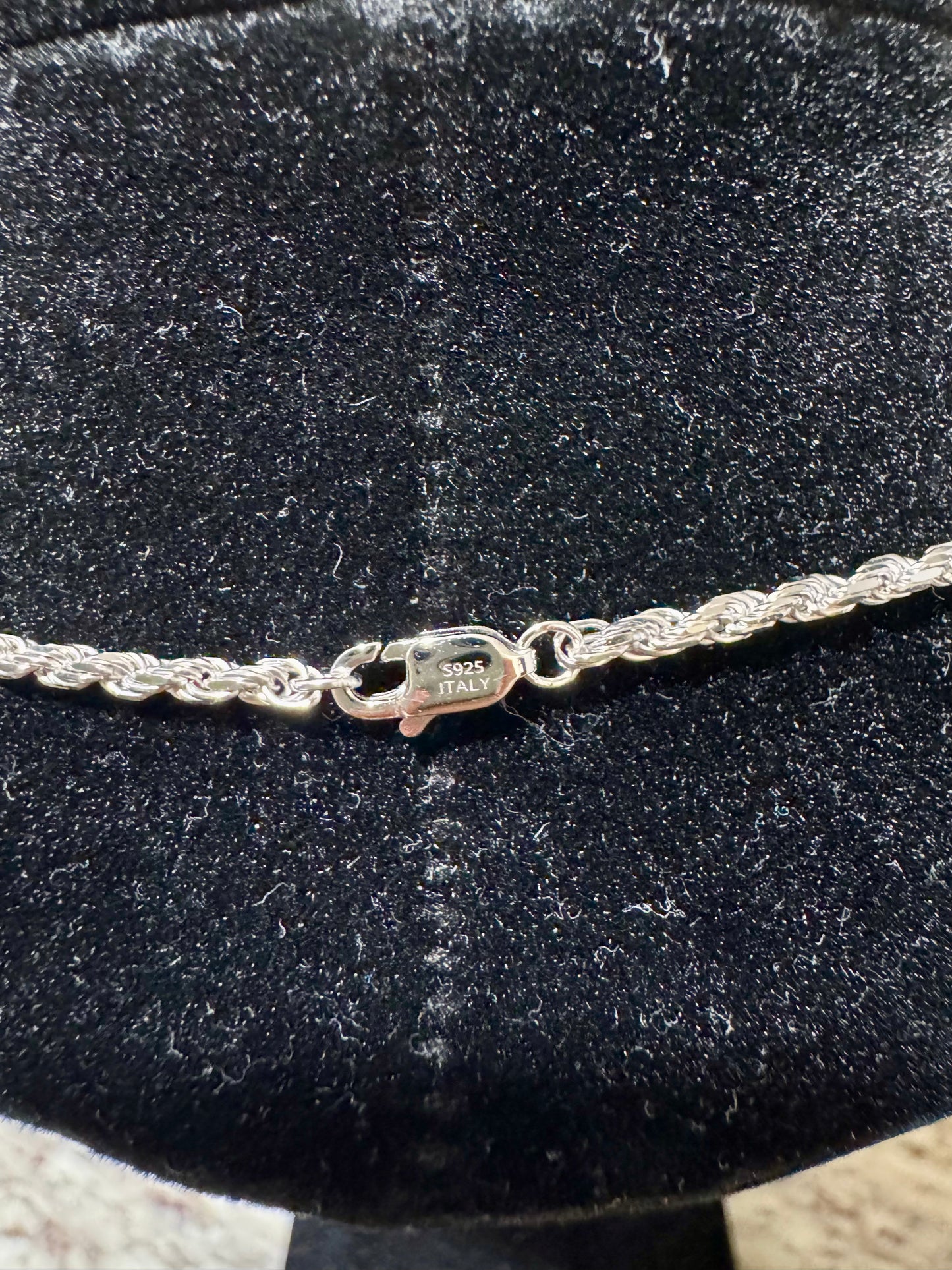 925 Sterling Silver 2.3mm Diamond Cut Rope Chain Necklace 22 Inch Rhodium Plated