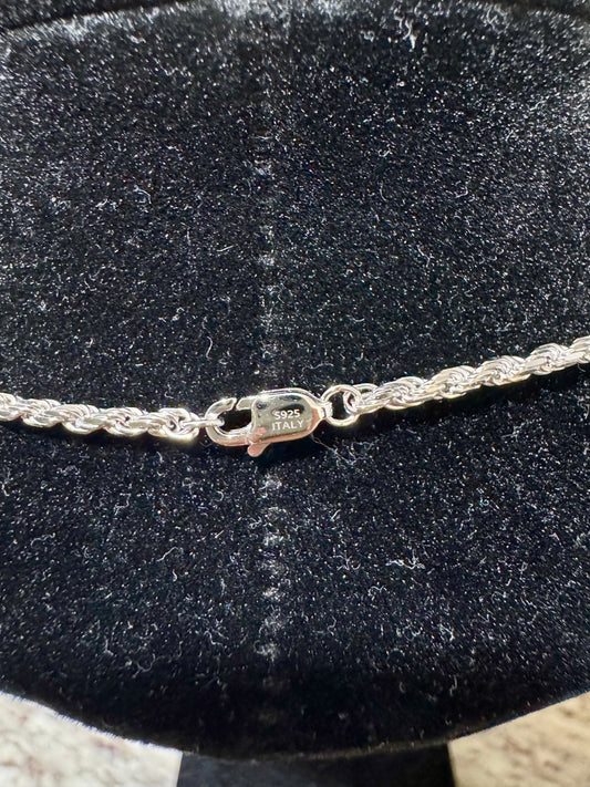 925 Sterling Silver 2.3mm Diamond Cut Rope Chain Necklace 22 Inch Rhodium Plated