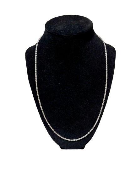 925 Sterling Silver 2.3mm Diamond Cut Rope Chain Necklace 22 Inch Rhodium Plated
