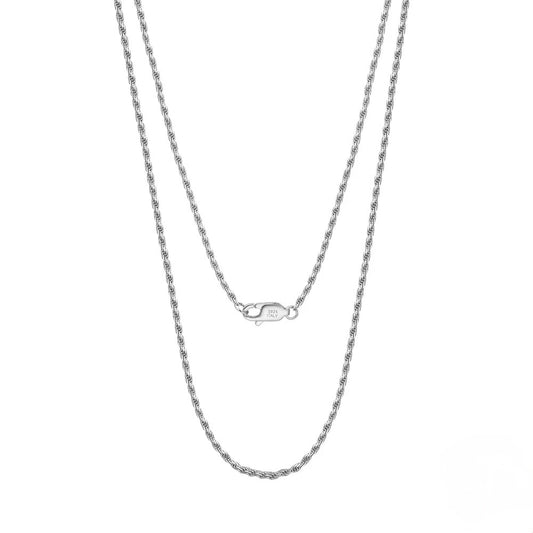925 Sterling Silver 2.3mm Diamond Cut Rope Chain Necklace 22 Inch Rhodium Plated
