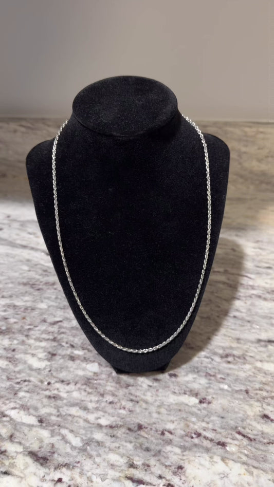 925 Sterling Silver 2.3mm Diamond Cut Rope Chain Necklace 22 Inch Rhodium Plated