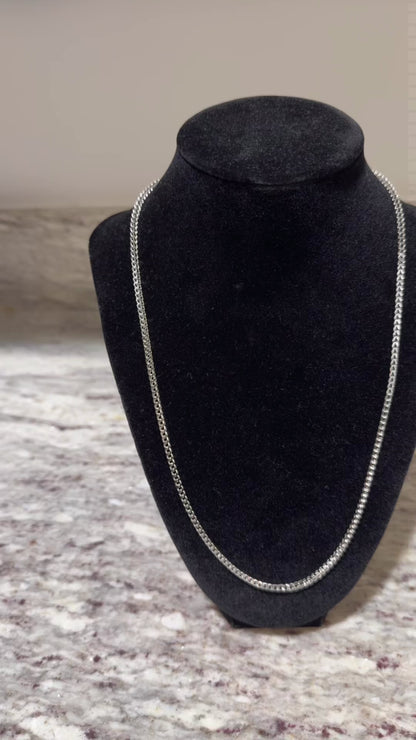 925 Sterling Silver 2.5mm Franco Chain Necklace 22 Inch Rhodium Plated 14.7g